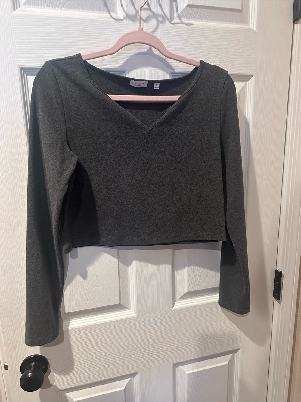 Aritzia Charcoal V-Neck Long-Sleeve Crop Top